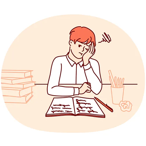 Student struggling to memorize a long vocabulary list