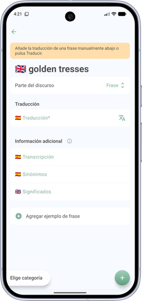 Pantalla de agregar traducción propia