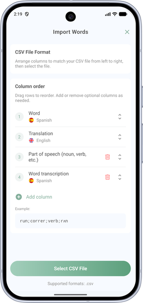 CSV import screen 2