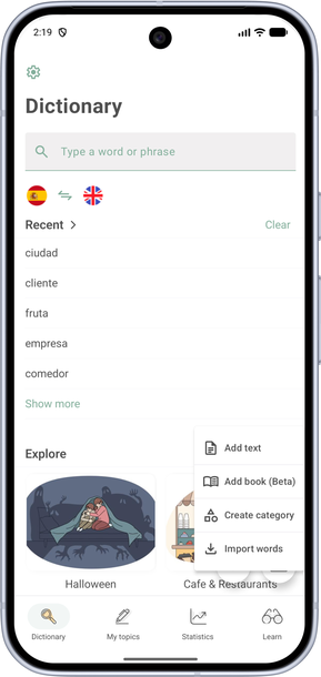 Dictionary screen