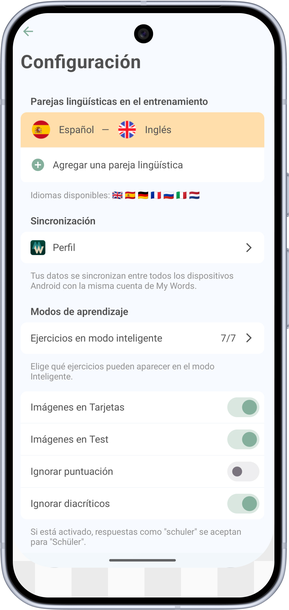 Perfil en la pantalla de configuración
