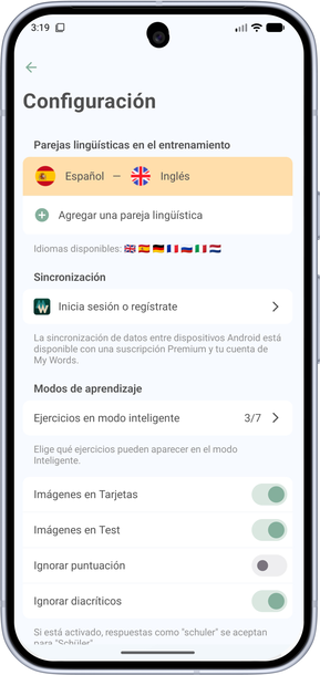 Pantalla de configuración