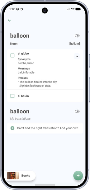 Translation selection screen