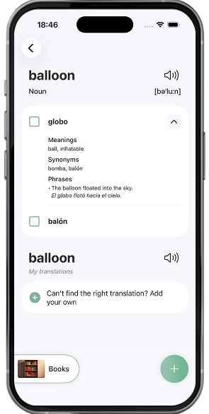 My Words reader with a word lookup from a book