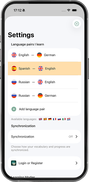 Sync section in settings