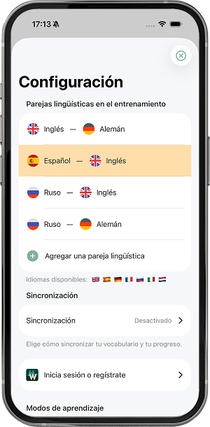 Sección Sincronización en la configuración