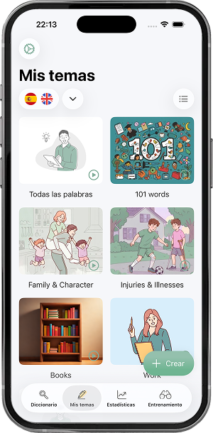 Pantalla de temas de My Words en el teléfono