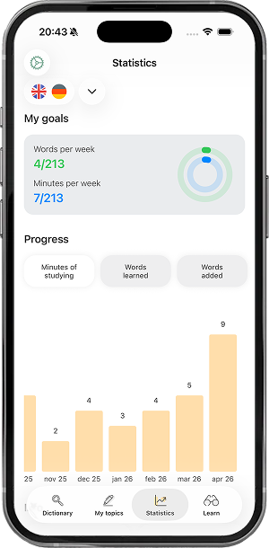 Learning statistics and vocabulary progress