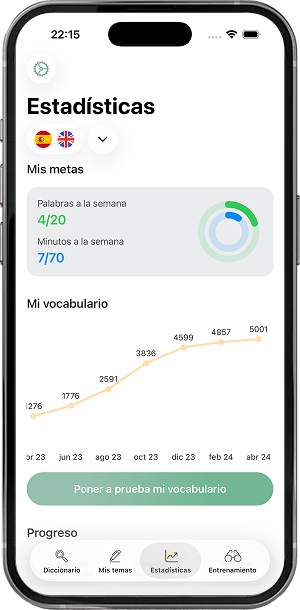 Estadísticas y progreso del aprendizaje de vocabulario